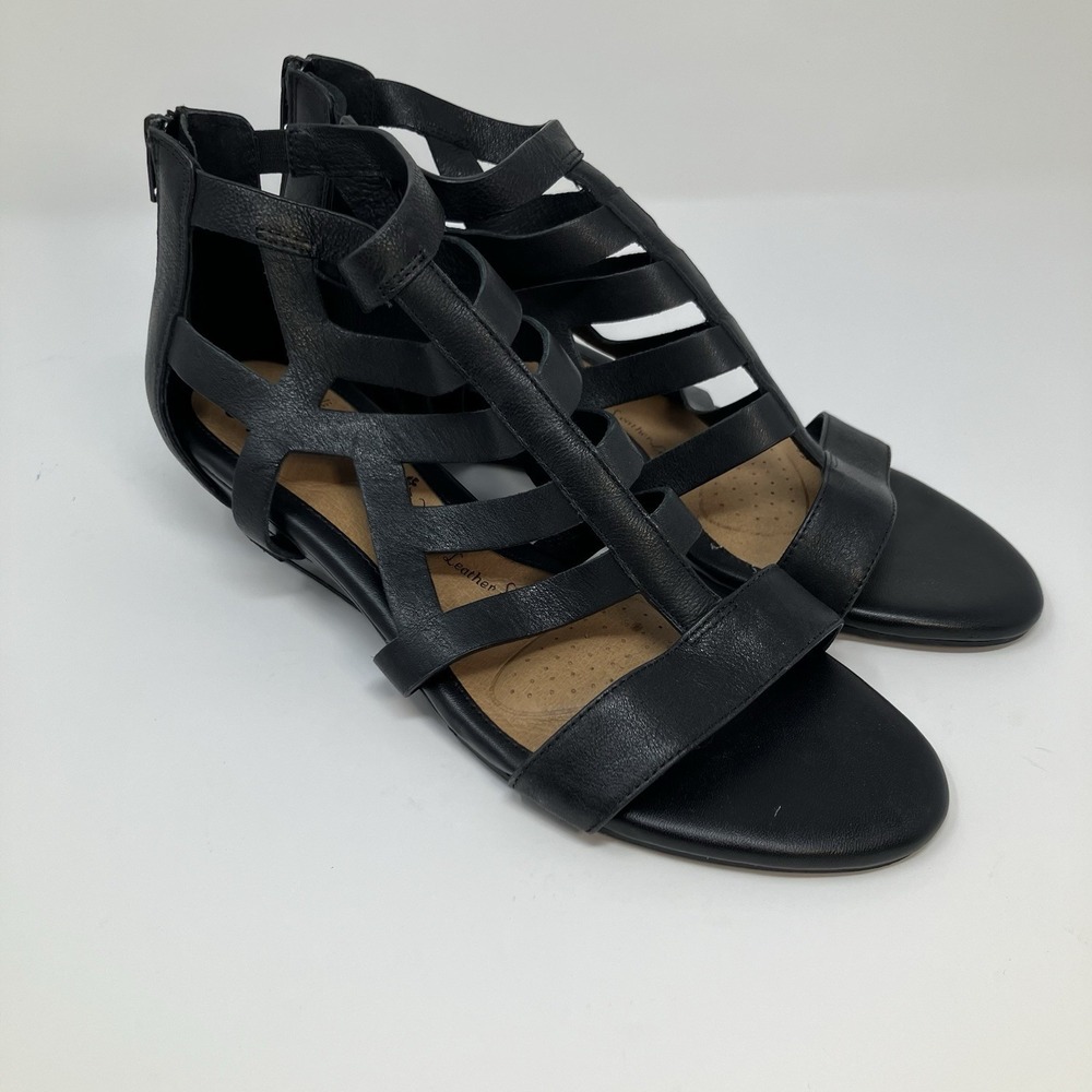 Sofft Vivi Womens Black Leather Gladiator Wedge Sandals Back Zip Size 11M